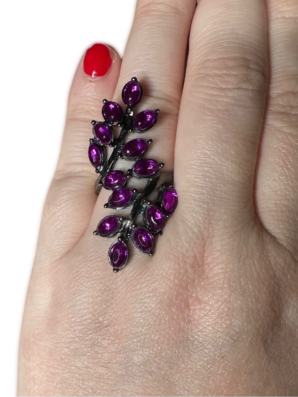Purple Leaf Cluster Statement Ring - Women Jewelry